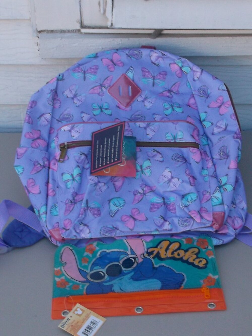 Emma & Chloe Butterfly Backpack • 11x16 • NWT • + Disney Stitch Pencil Pouch